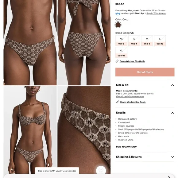 DEVON WINDSOR cocoa bikini set size S NWT - Picture 3 of 7